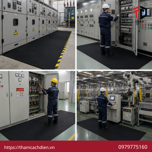 Thảm cách điện KENJI 10kv dày 5mm, Thảm cách điện Kenji, Thảm lót sàn tủ điện công nghiệp, Thảm cách điện 10kV trơn,