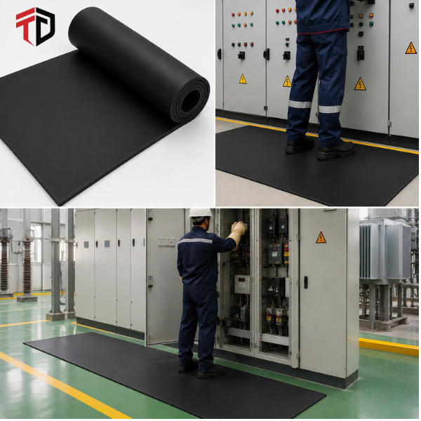 Thảm cách điện đen mặt trơn, Thảm cách điện đen mặt trơn CG-JYD, Thảm cách điện CG-JYD,