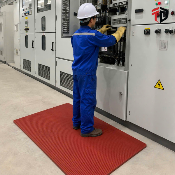 Thảm cách điện Osmonics 35KV/3 phút (0.65x1m) bằng cao su thiên nhiên nguyên chất, dày 9mm, mặt trơn và rãnh chống trượt, đạt TCVN 5589-1991, có CO-CQ.