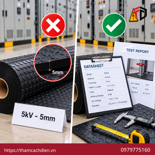 tiêu chuẩn thảm cao su cách điện, thảm cao su cách điện đạt tiêu chuẩn, kiểm tra chất lượng thảm cách điện