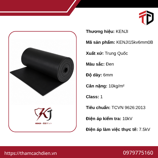 Thảm Cách Điện KENJI 15kV, Thảm Cách Điện KENJI 15kV dày 6mm, Thảm cách điện KENJI 15kV màu đen