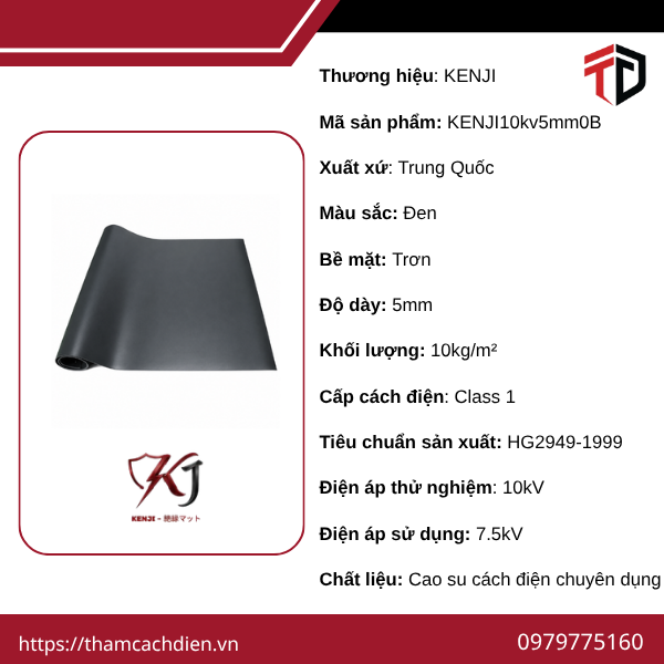 Thảm cách điện KENJI 10kV, thảm cách điện KENJI 10kV dày 5mm, thảm cách điện Class 1