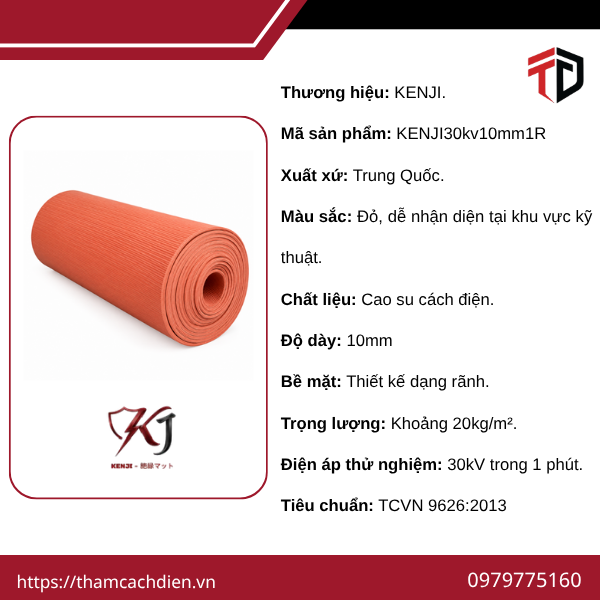 Thảm cách điện KENJI 30kV, Thảm cách điện KENJI 30kV dày 10mm, Thảm cách điện KENJI