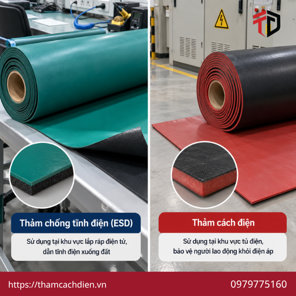 thảm cách điện và thảm chống tĩnh điện, thảm cao su cách điện, thảm chống tĩnh điện ESD